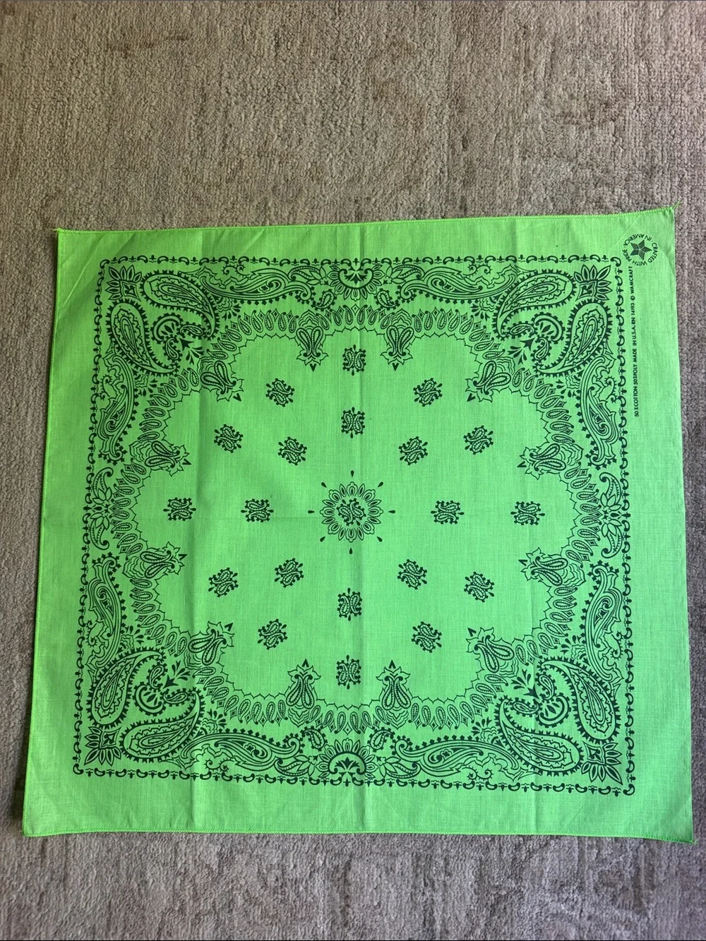 VTG Neon Lime Green Paisley Bandana | Fast Color USA Made 50/50 Cotton Poly Y2K